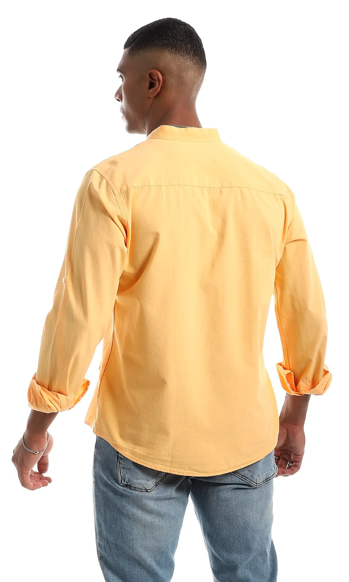 97037 Mandarin Collar Orange Peel Button Down Shirt