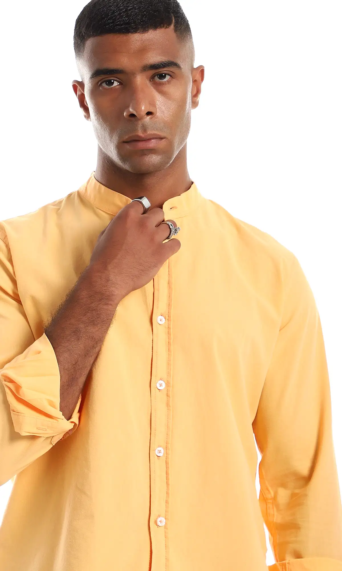 97037 Mandarin Collar Orange Peel Button Down Shirt