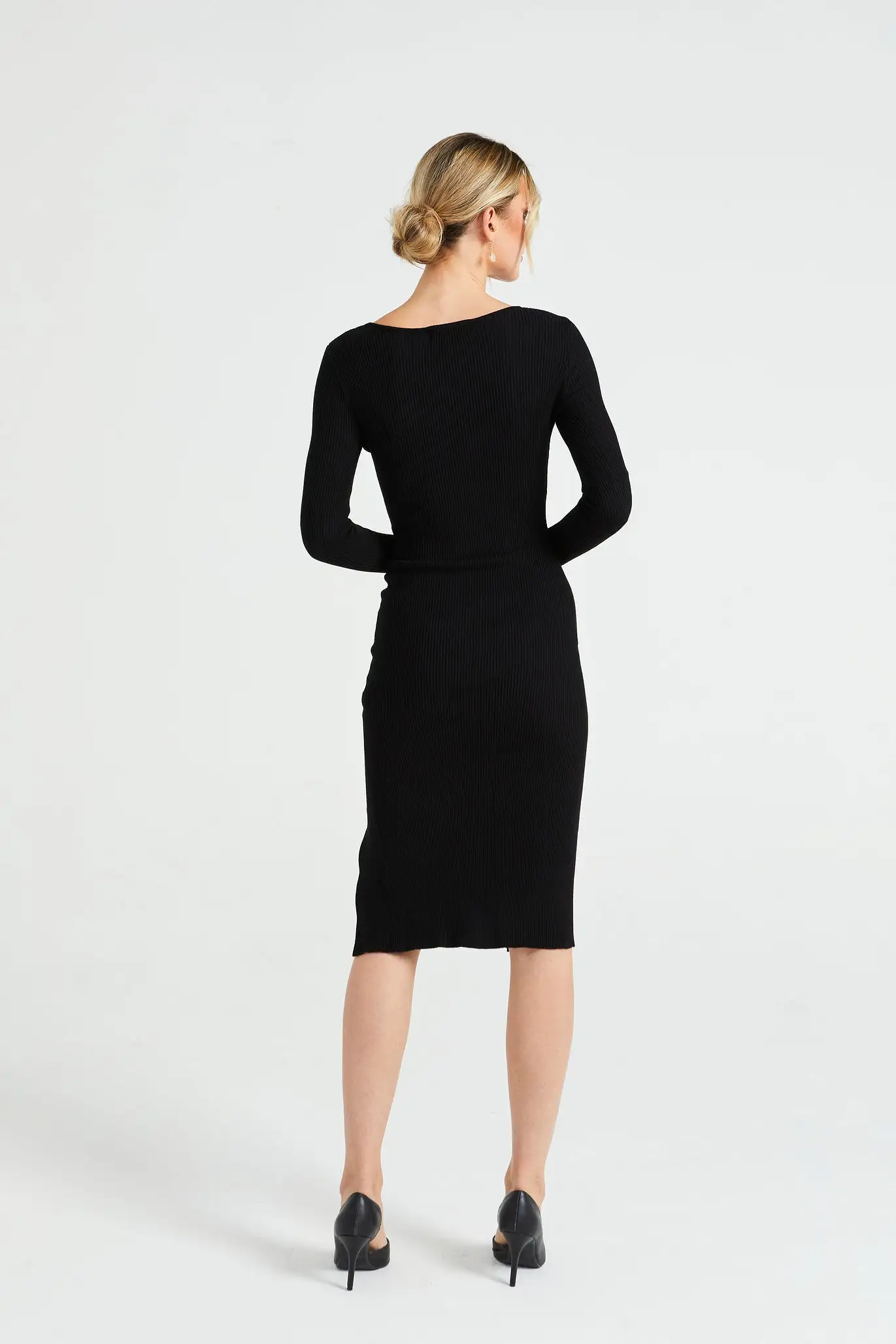 Angeleye Bodycon Ribbed Knit Midi Dress With Drawstring Leg