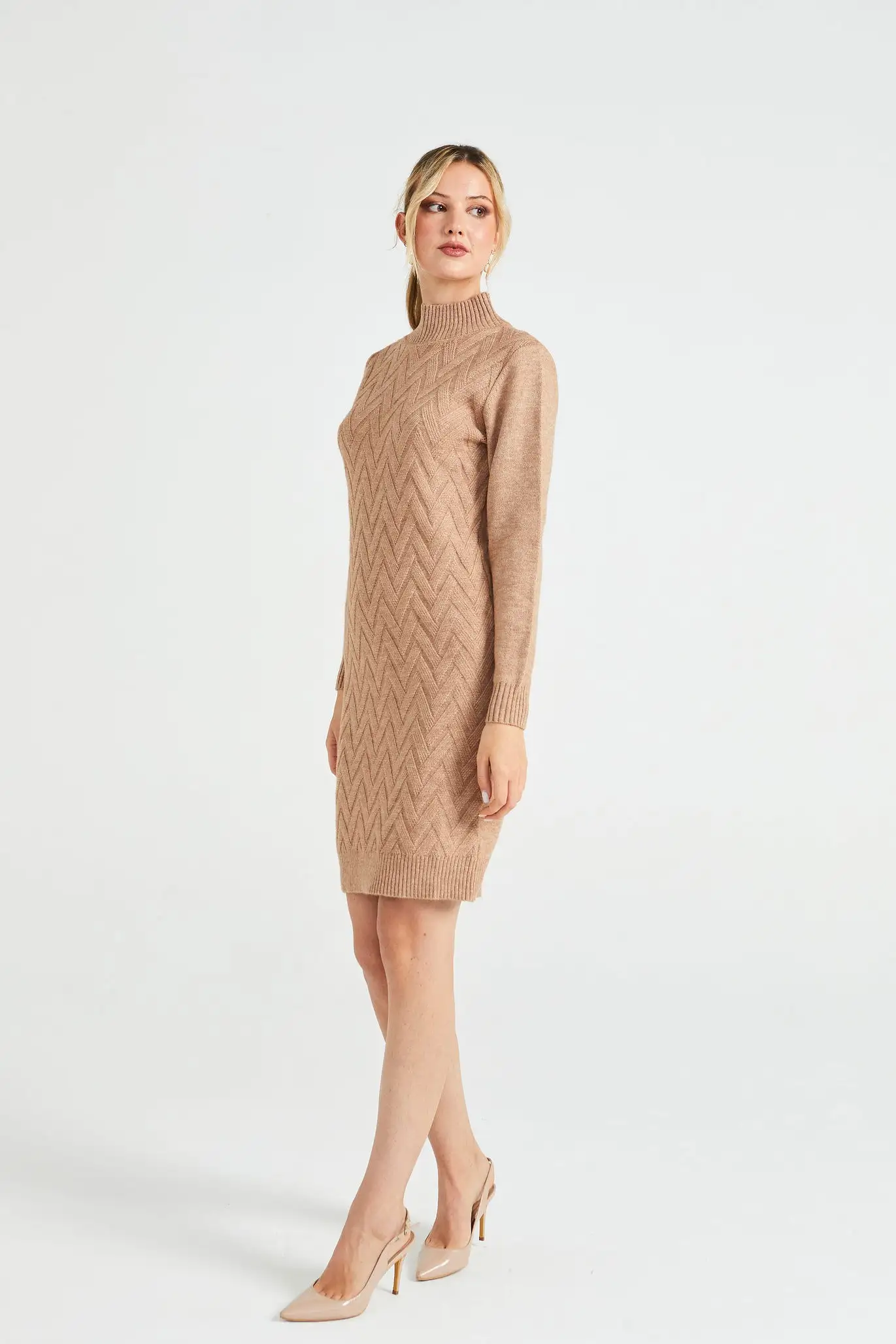 Angeleye High Neck Chunky Cable Knit Midi Dress