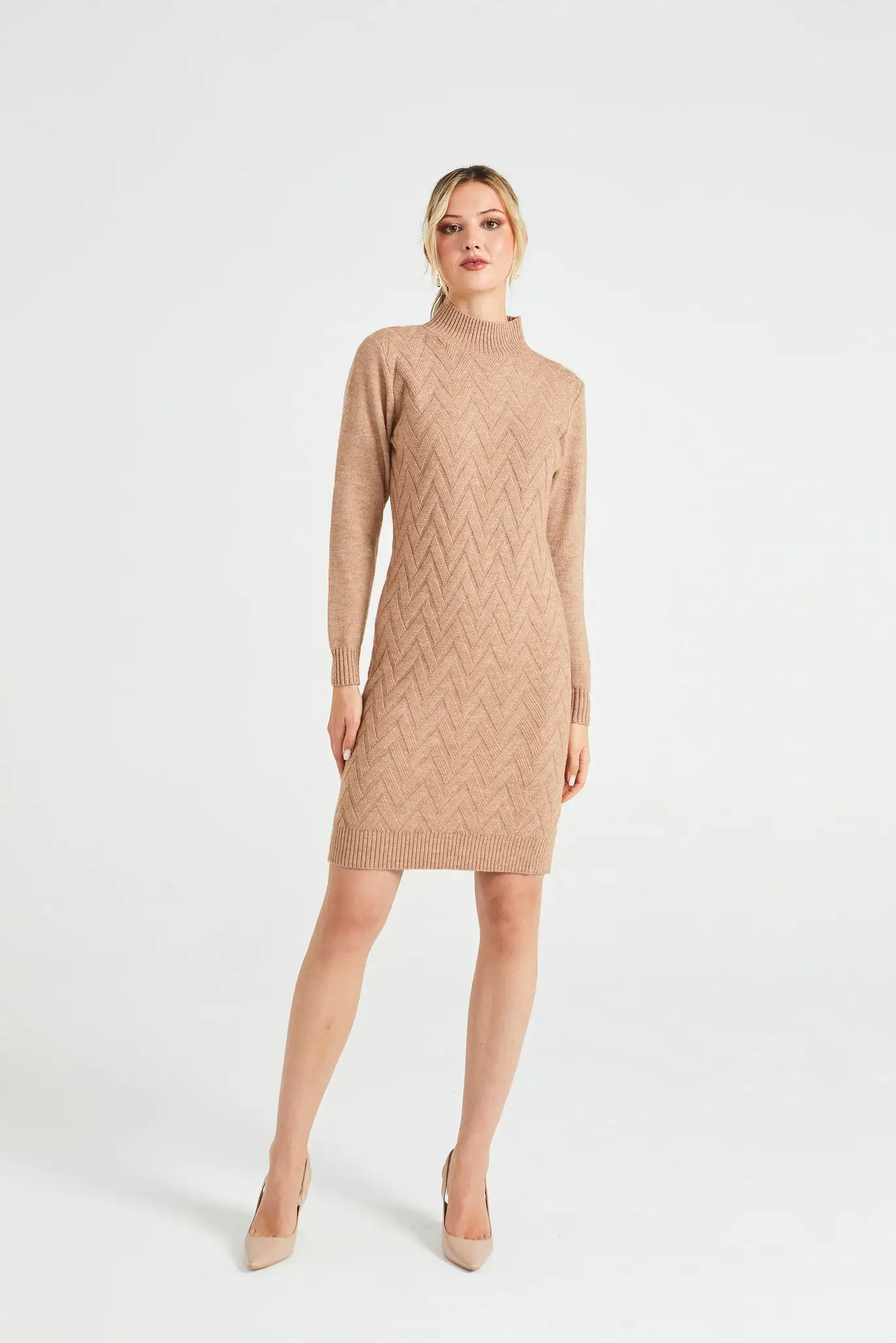 Angeleye High Neck Chunky Cable Knit Midi Dress