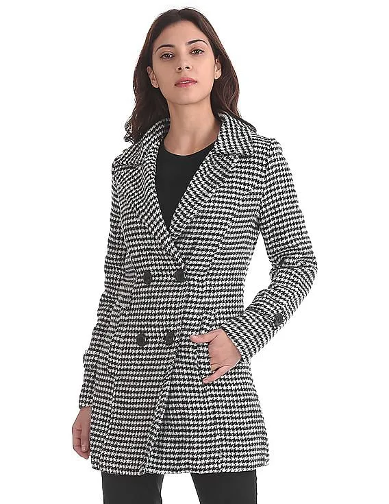 Arrow Woman Slim Fit Houndstooth Print Peacoat