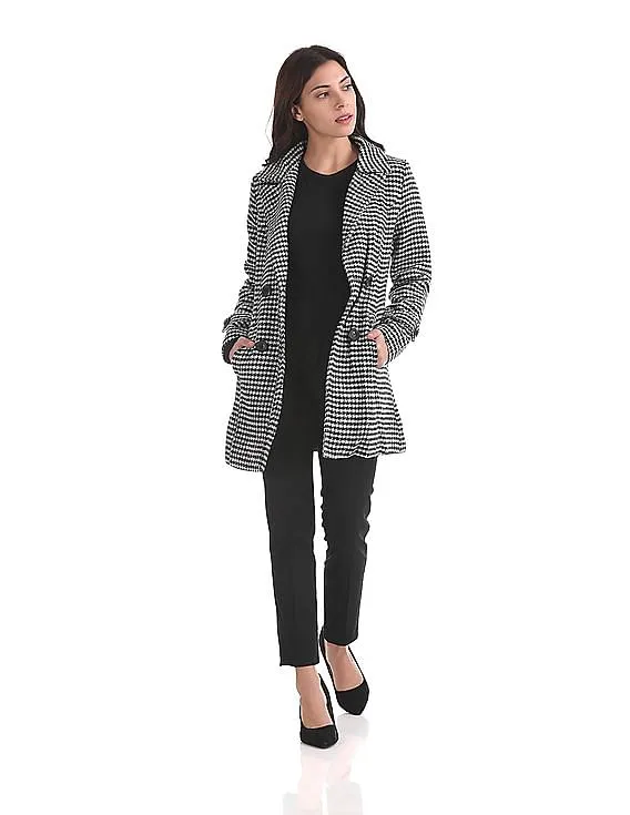 Arrow Woman Slim Fit Houndstooth Print Peacoat