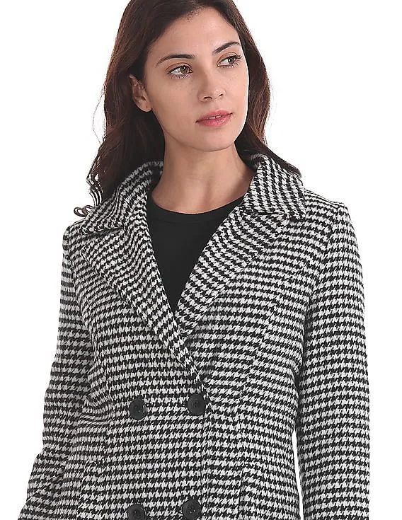 Arrow Woman Slim Fit Houndstooth Print Peacoat