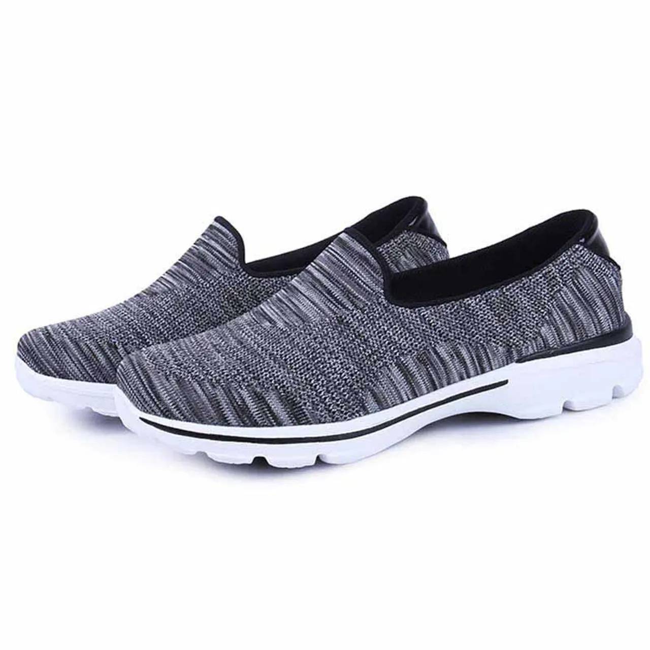 Black stripe pattern flyknit slip on shoe sneaker