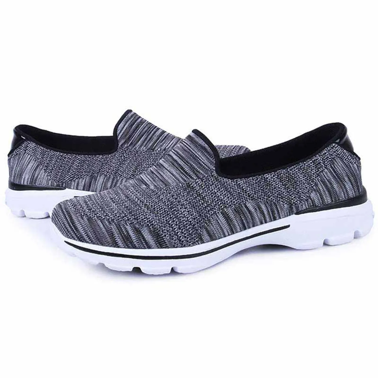 Black stripe pattern flyknit slip on shoe sneaker