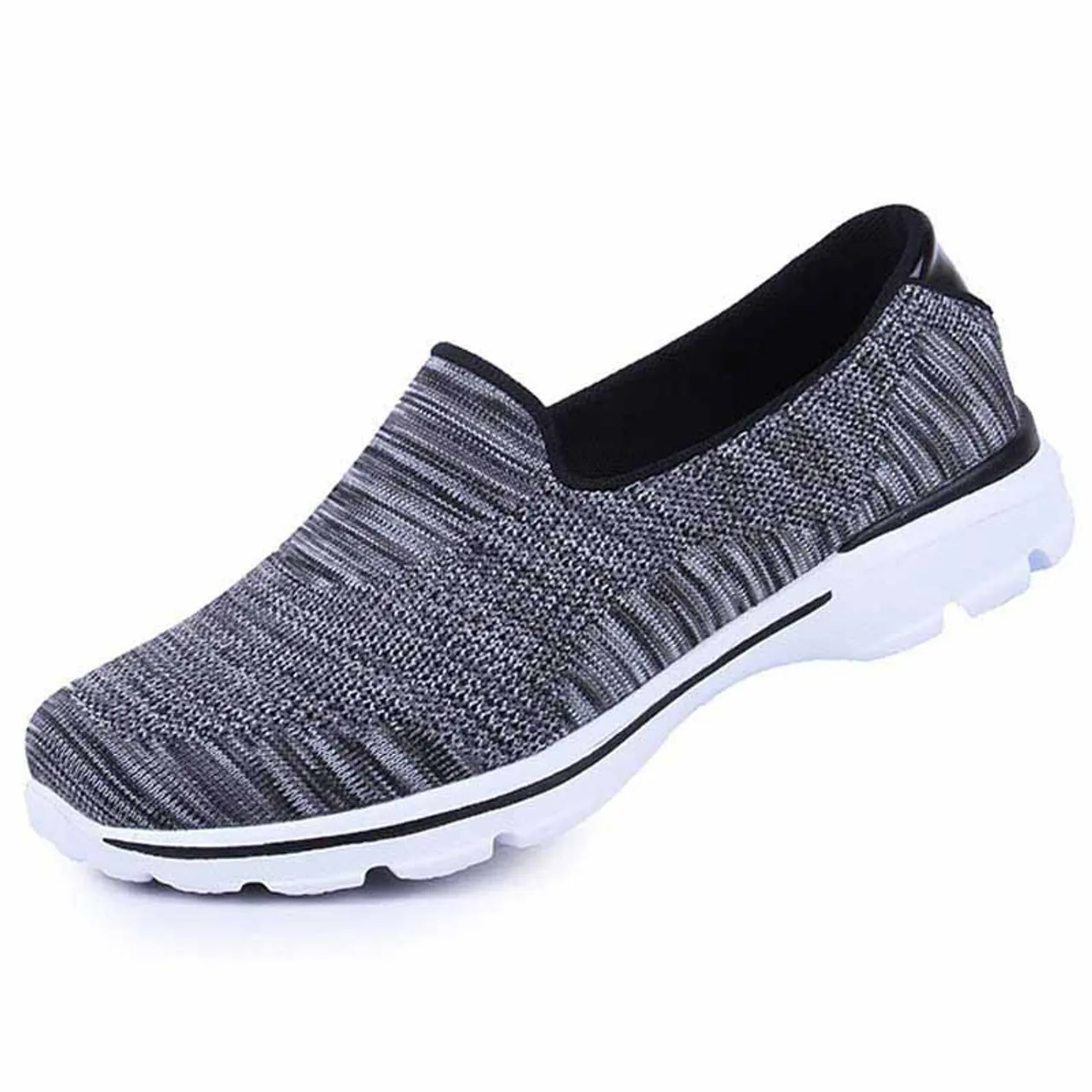 Black stripe pattern flyknit slip on shoe sneaker