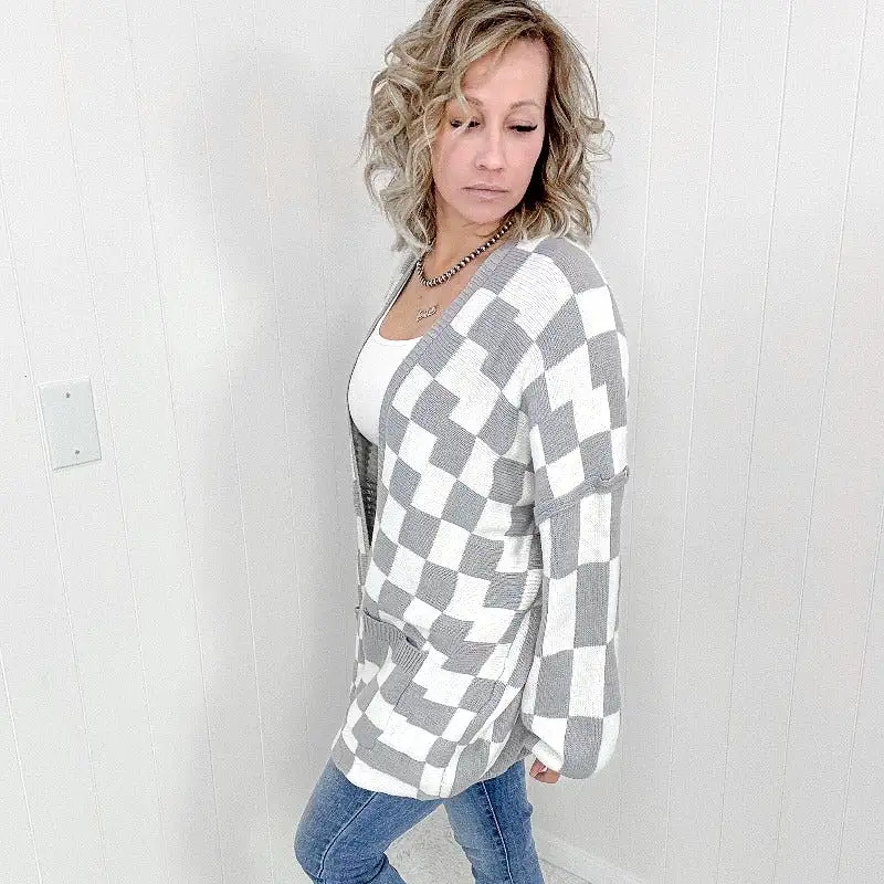 Blakeley Grey Beverly Checkered Open Front Cardigan