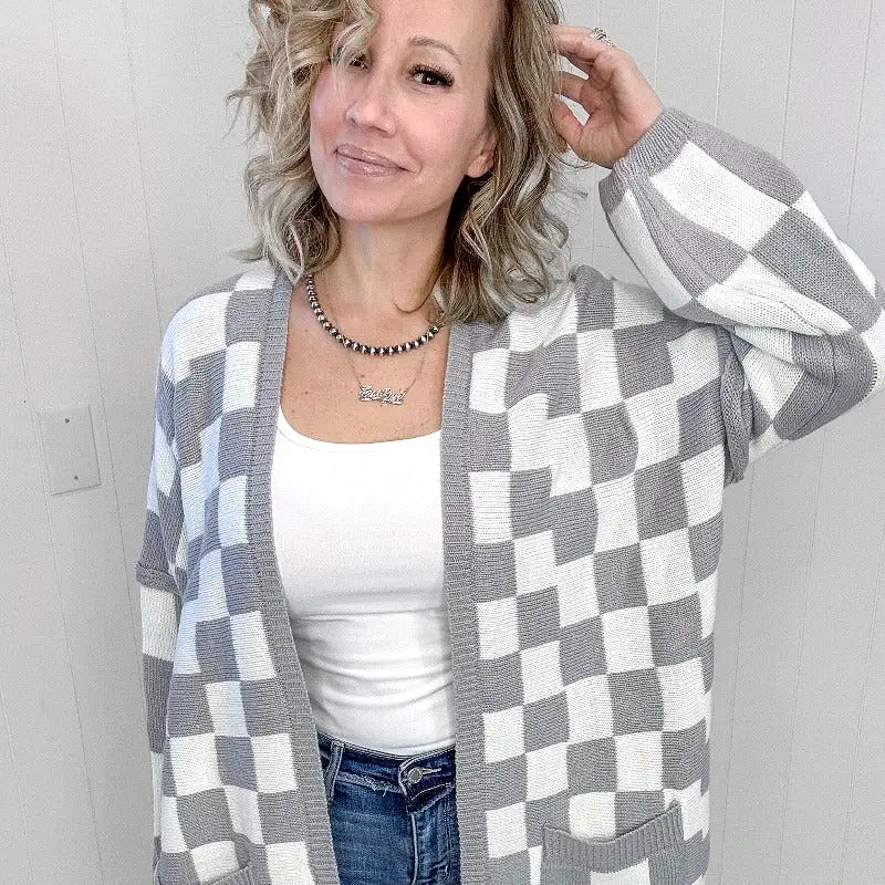 Blakeley Grey Beverly Checkered Open Front Cardigan