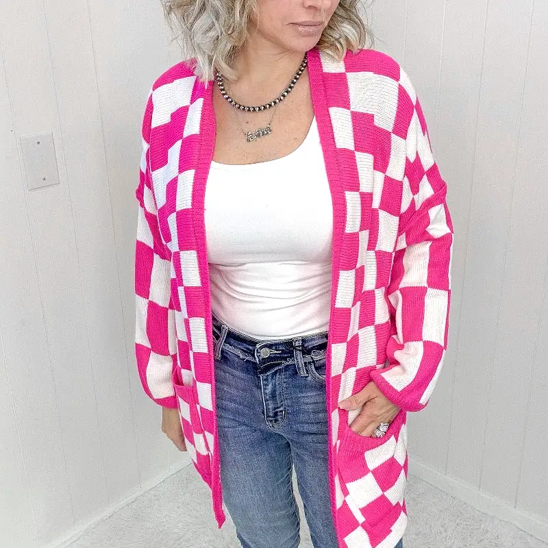 Blakeley Pink Beverly Checked Print Open Front Cardigan