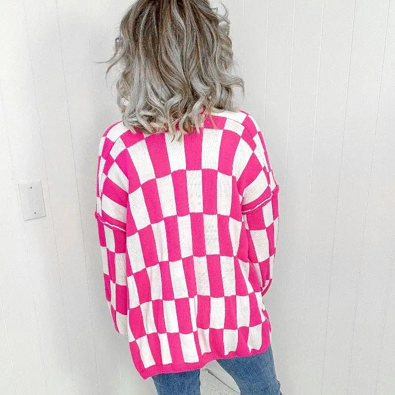 Blakeley Pink Beverly Checked Print Open Front Cardigan