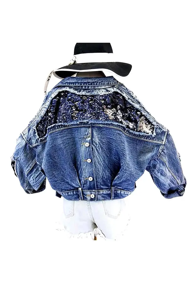 Blowing My Blinging Mind Sequin Denim Jacket