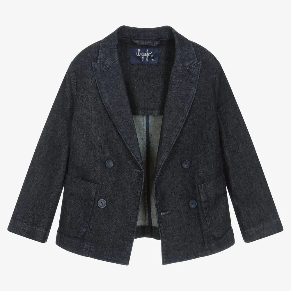 Boys Dark Denim Double Breasted Blazer