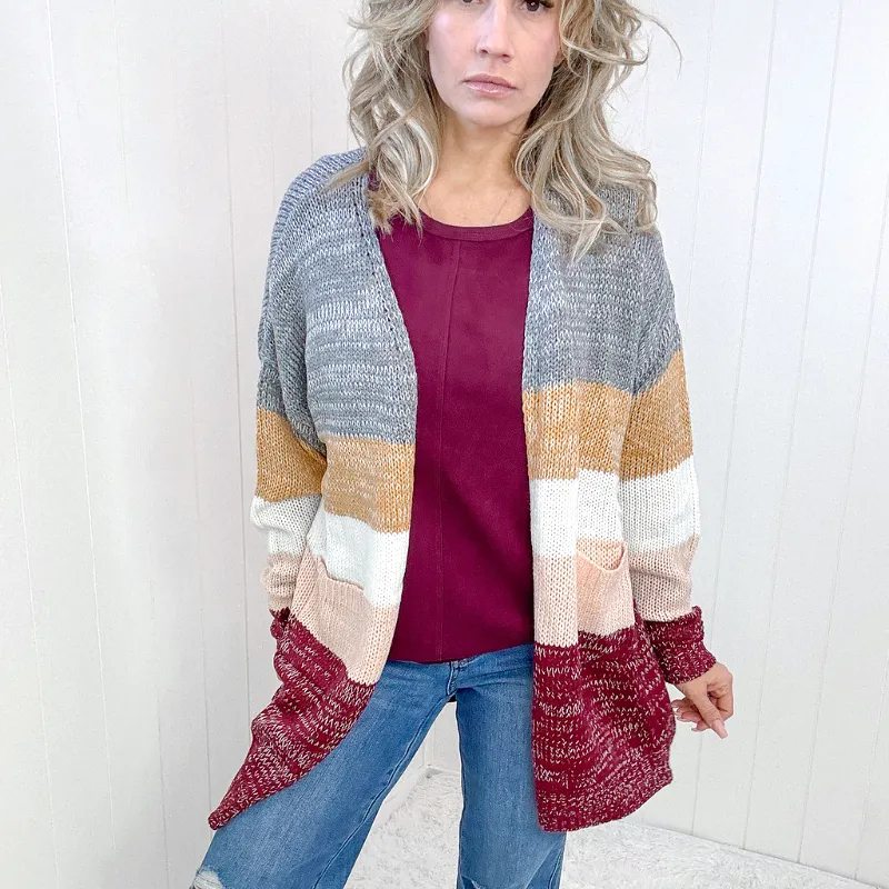 Bring the Warmth Lightweight Sweater Color Block Cardigan