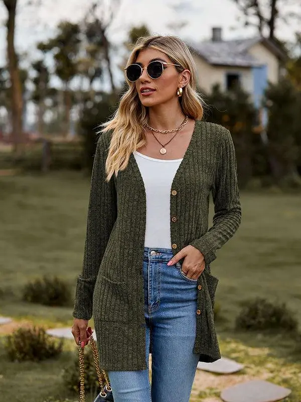 Brushed Pitted Ladies Cardigan Sweater