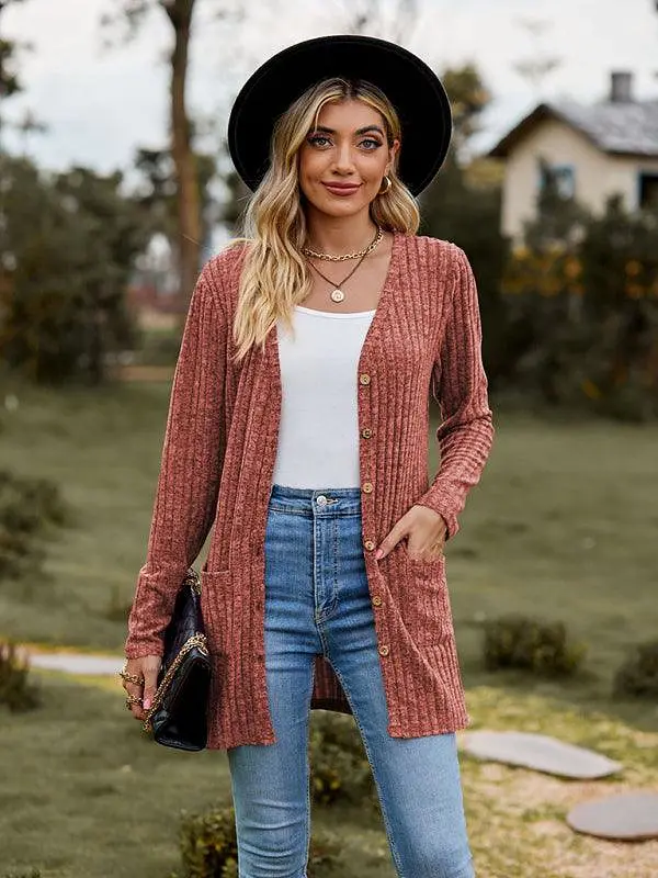 Brushed Pitted Ladies Cardigan Sweater