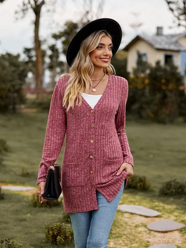 Brushed Pitted Ladies Cardigan Sweater