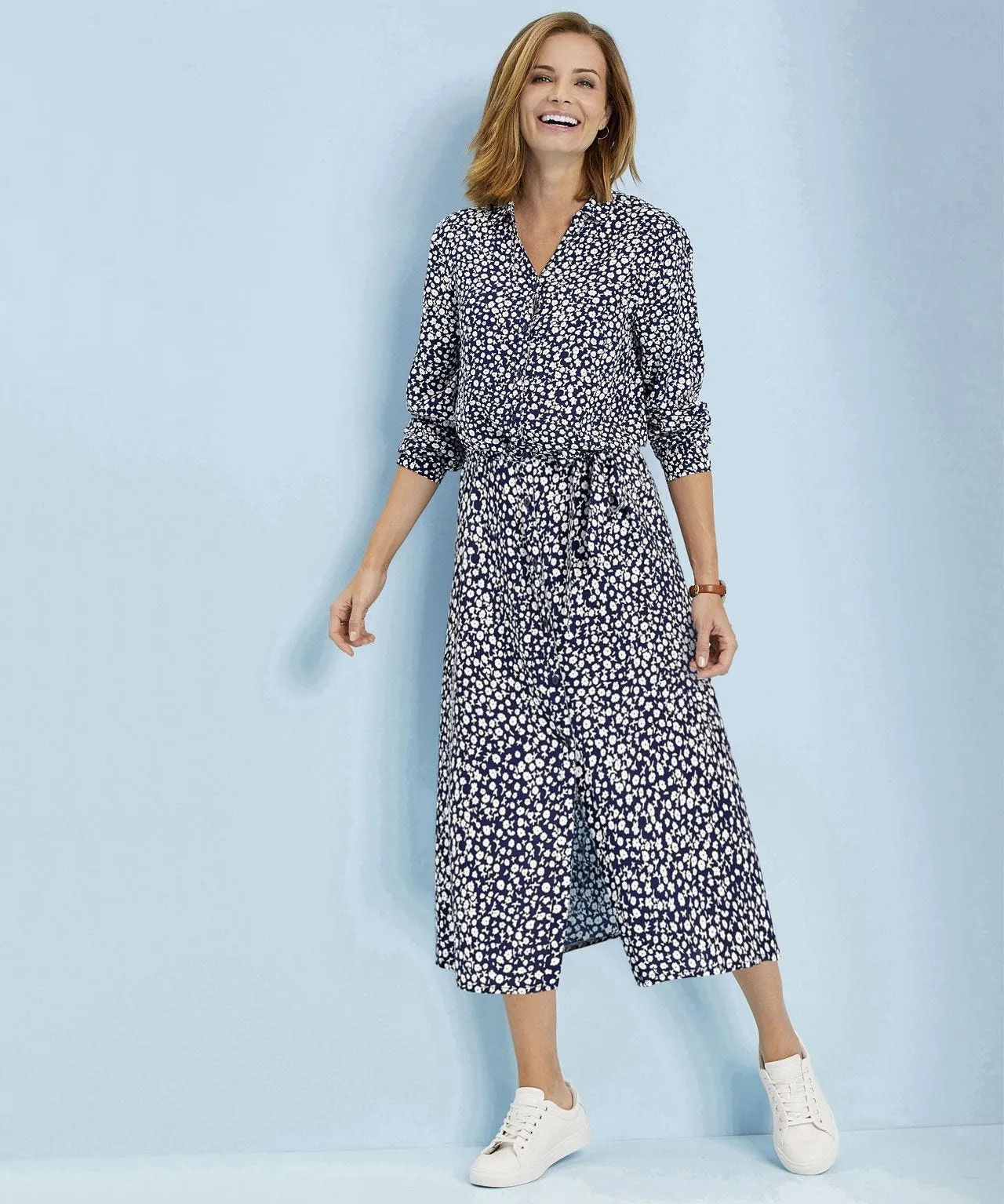 Button-through 3/4 sleeve Dress