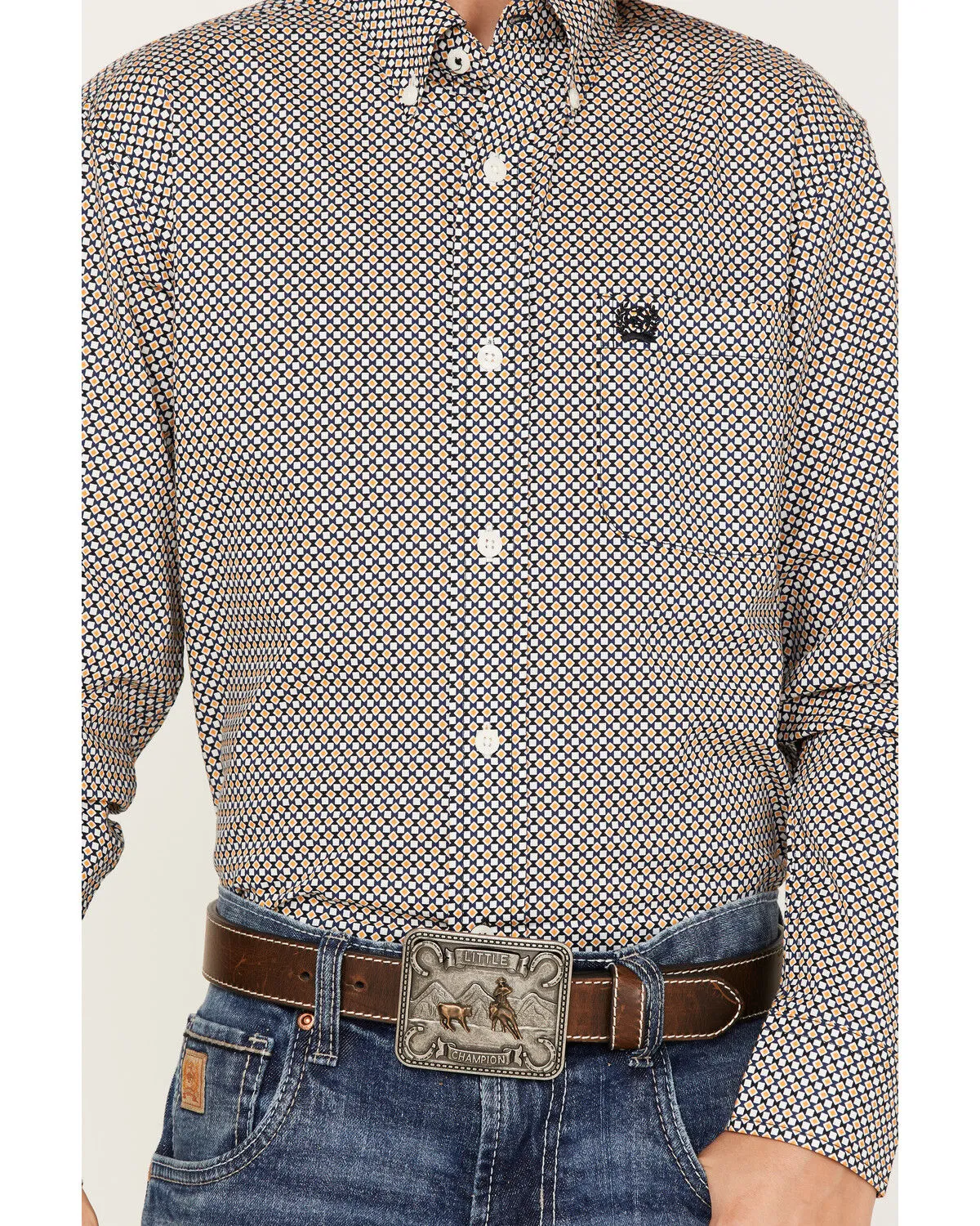 Cinch Boys' Dotted Geo Print Long Sleeve Button-Down Shirt