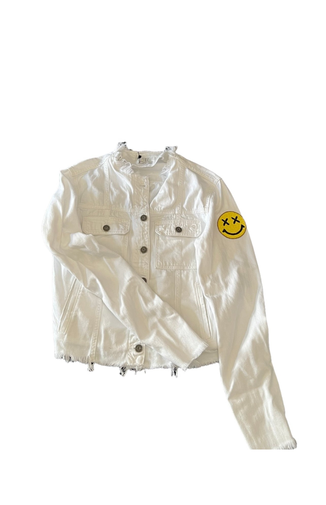 Collab 322 Collarless White Denim Jacket