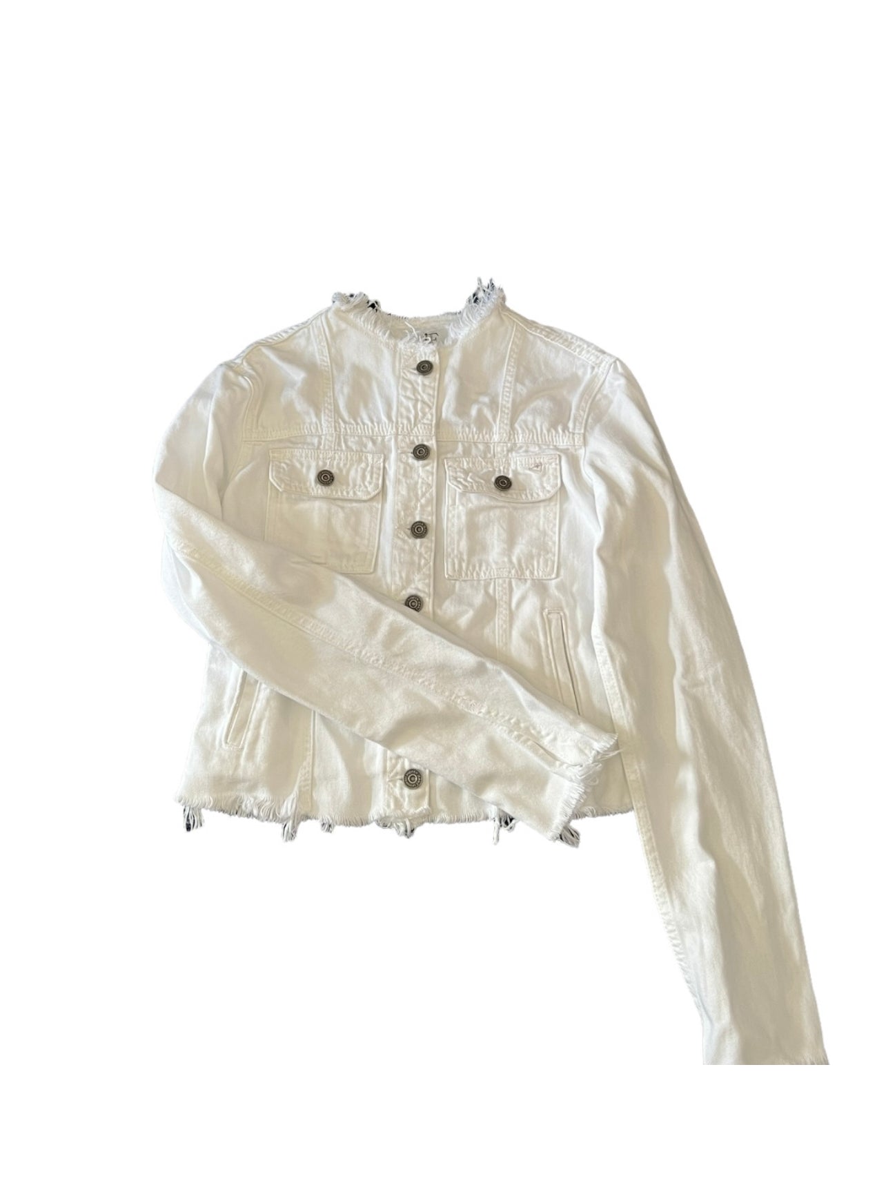 Collab 322 Collarless White Denim Jacket