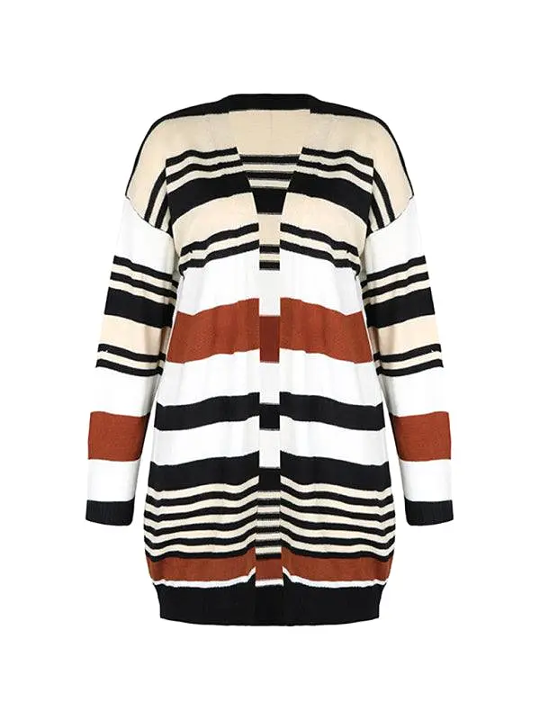 Color Block Long Ladies Cardigan Sweater