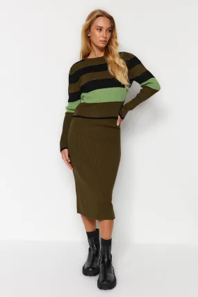 Color Block Skirted Knitwear Bottom-Top Set