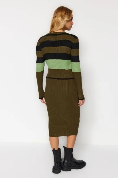 Color Block Skirted Knitwear Bottom-Top Set