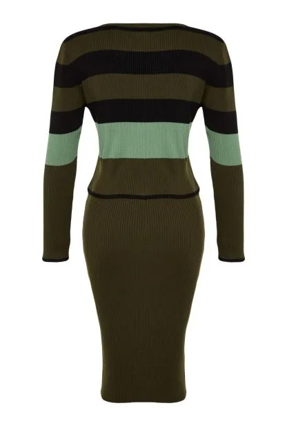 Color Block Skirted Knitwear Bottom-Top Set