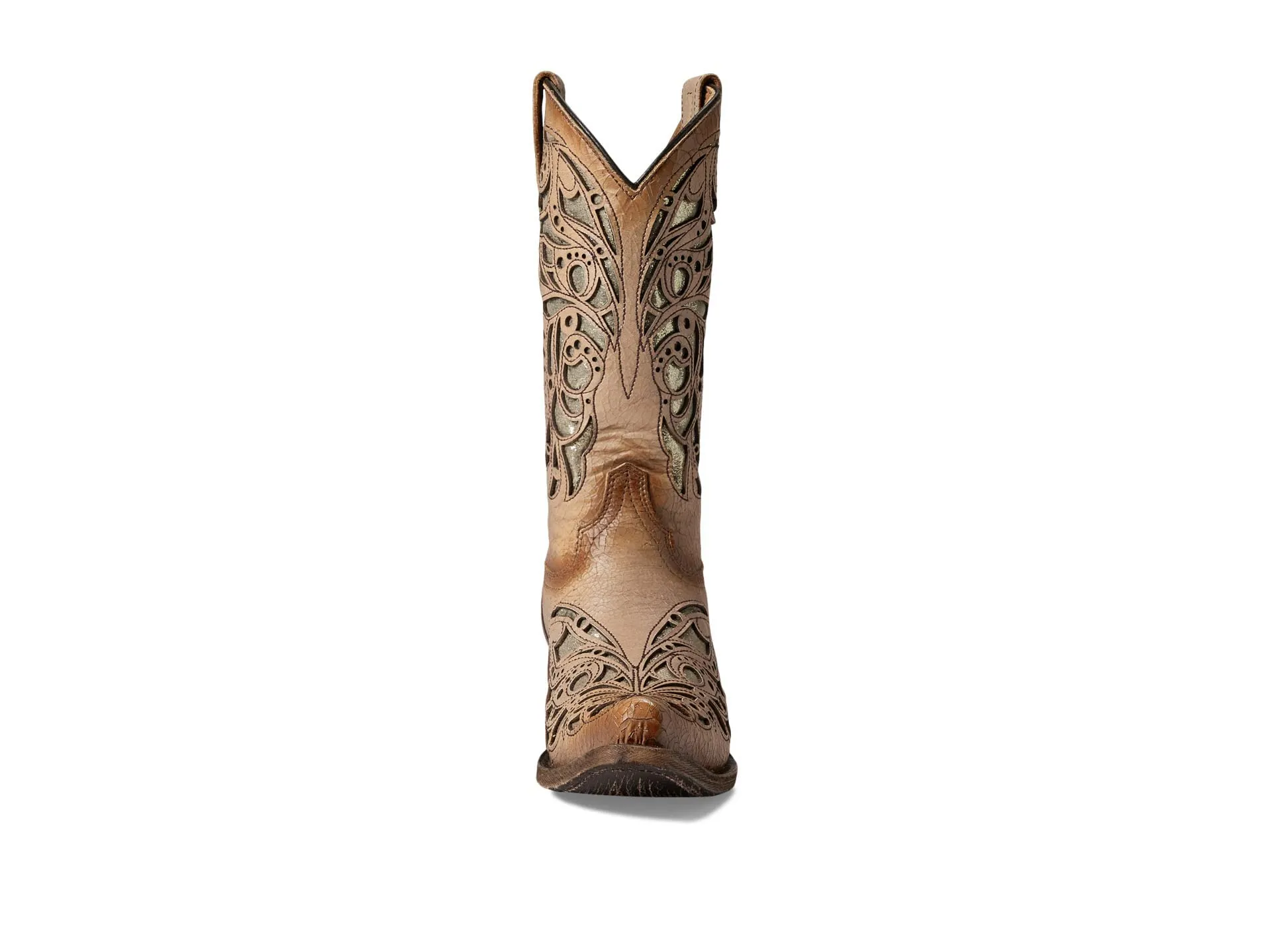 Corral Youth 11 Beige Embroidery Inlay Snip Toe Cowgirl Boots