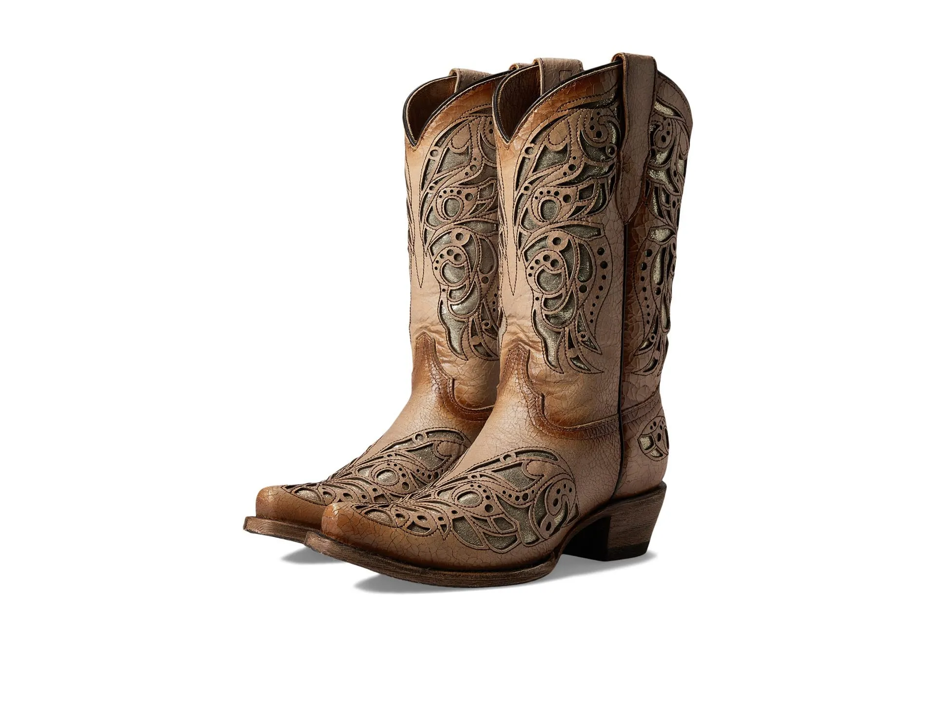 Corral Youth 11 Beige Embroidery Inlay Snip Toe Cowgirl Boots