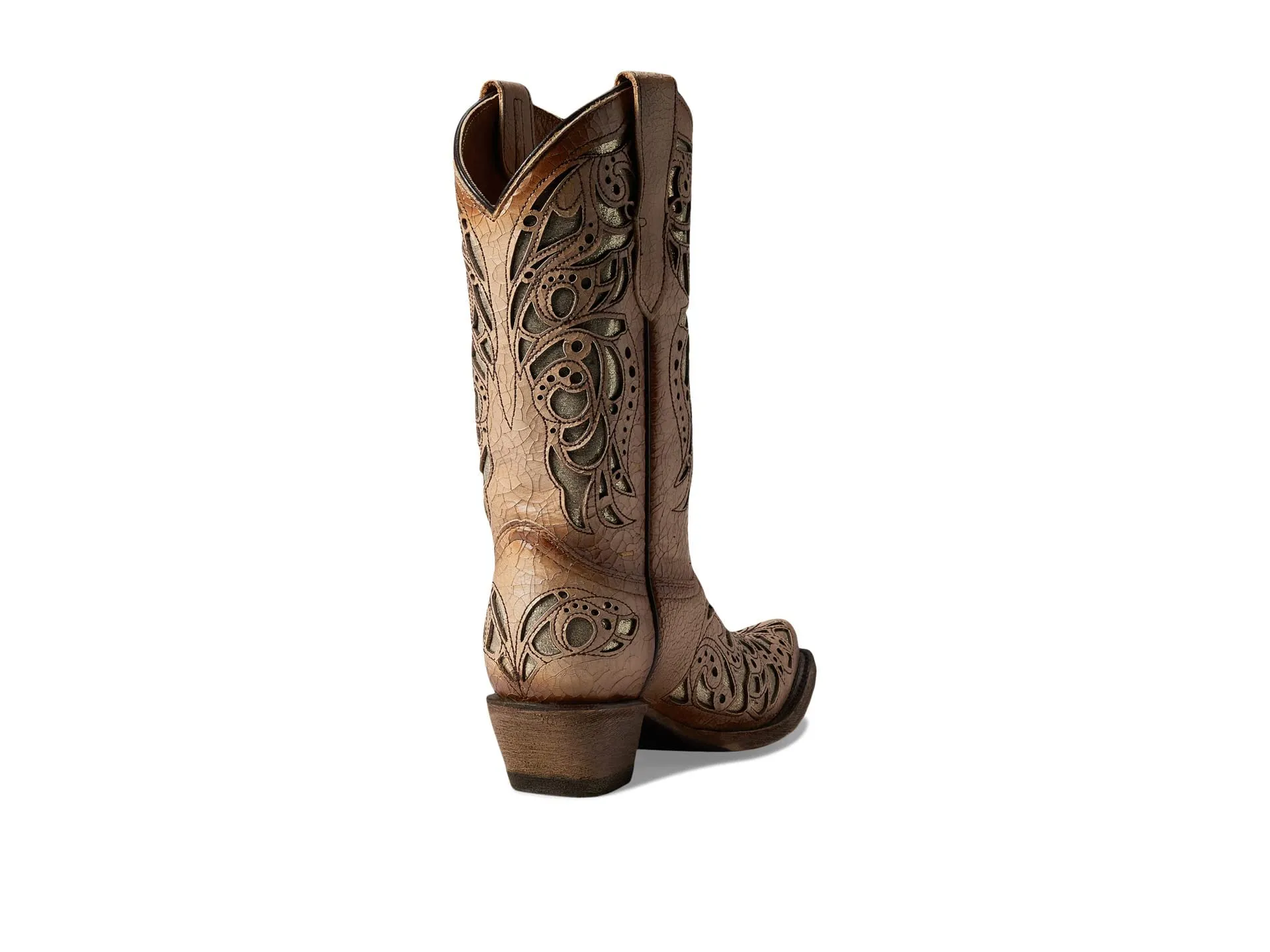 Corral Youth 11 Beige Embroidery Inlay Snip Toe Cowgirl Boots