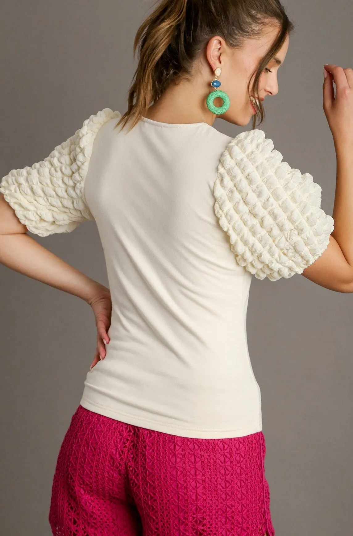 Cream Bubble Sleeve Shirt