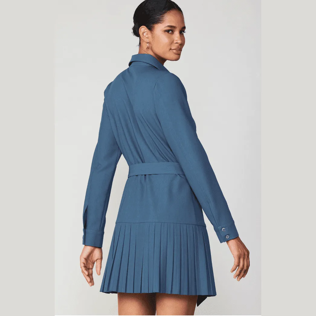 Current Air Pleated Button Down Shirt Dress in Aegean Blue