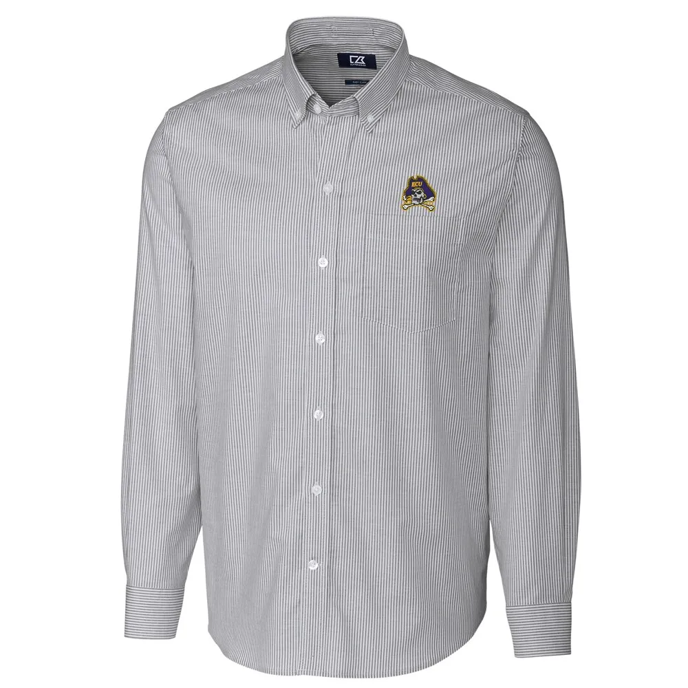 Cutter & Buck ECU Pirates Charcoal Big & Tall Stretch Oxford Stripe Long Sleeve Button Down Shirt