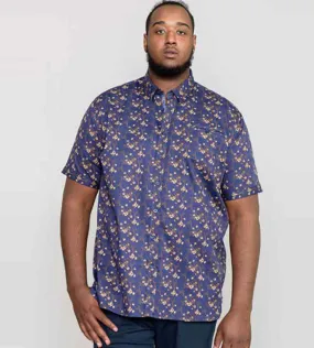 D555 Big Mens Navy Short Sleeve Shirt With Floral Print (KINGSTON)