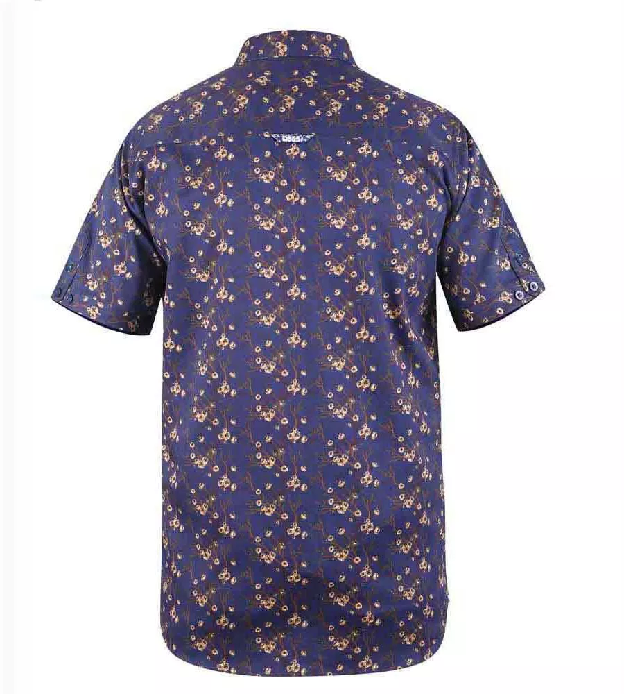 D555 Big Mens Navy Short Sleeve Shirt With Floral Print (KINGSTON)