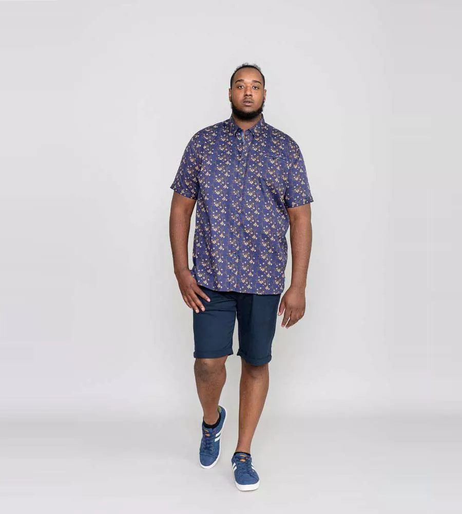 D555 Big Mens Navy Short Sleeve Shirt With Floral Print (KINGSTON)