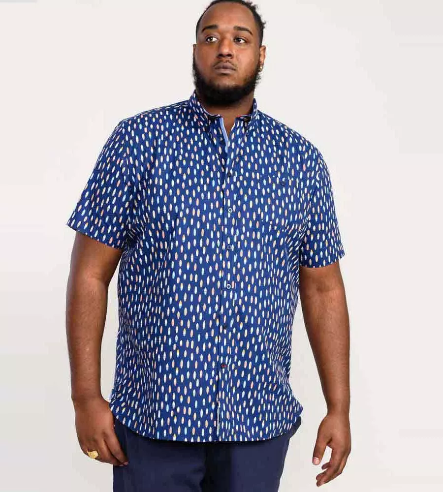 D555 Big Mens Navy Short Sleeve Shirt With Surfboard Print (HACKFORD)