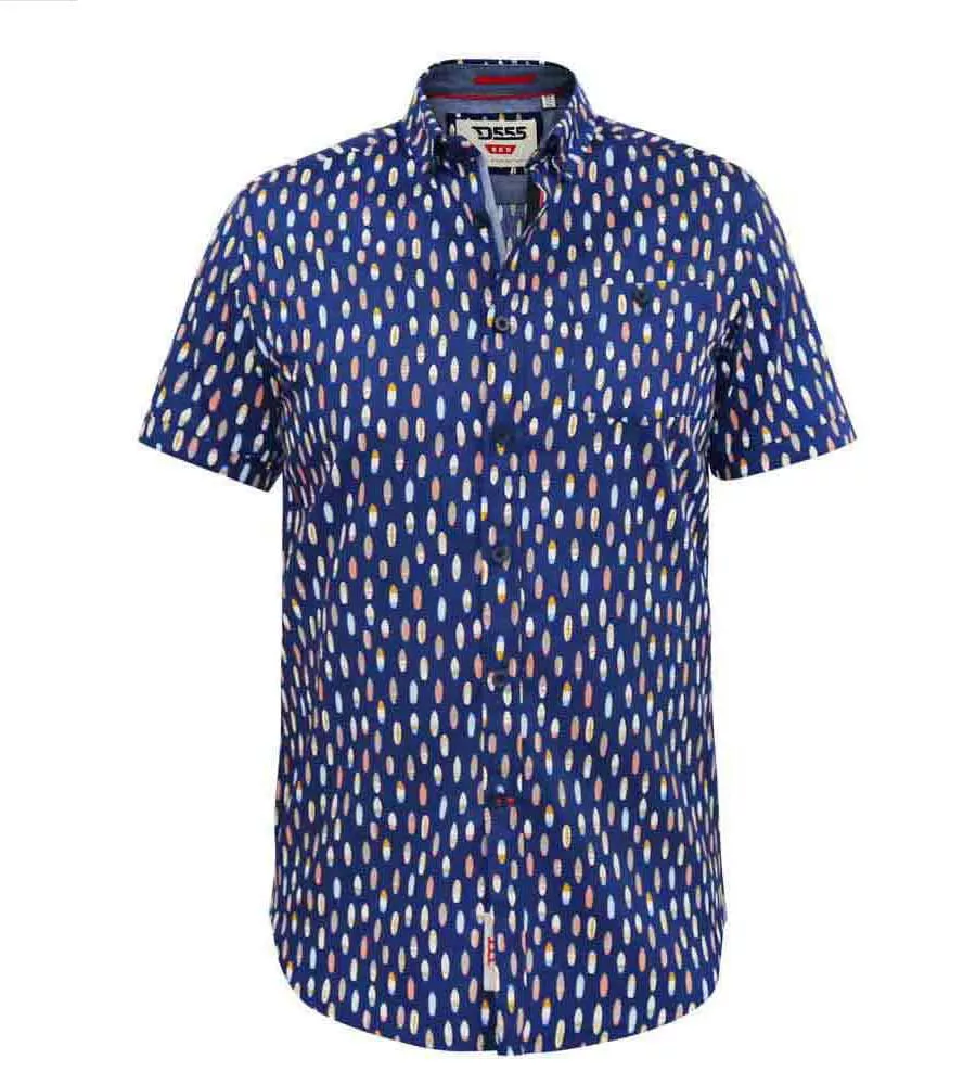 D555 Big Mens Navy Short Sleeve Shirt With Surfboard Print (HACKFORD)