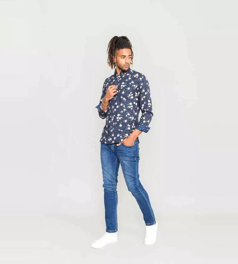 D555 Mens Long Sleeve Shirt With All Over Print (ROOKSEY)