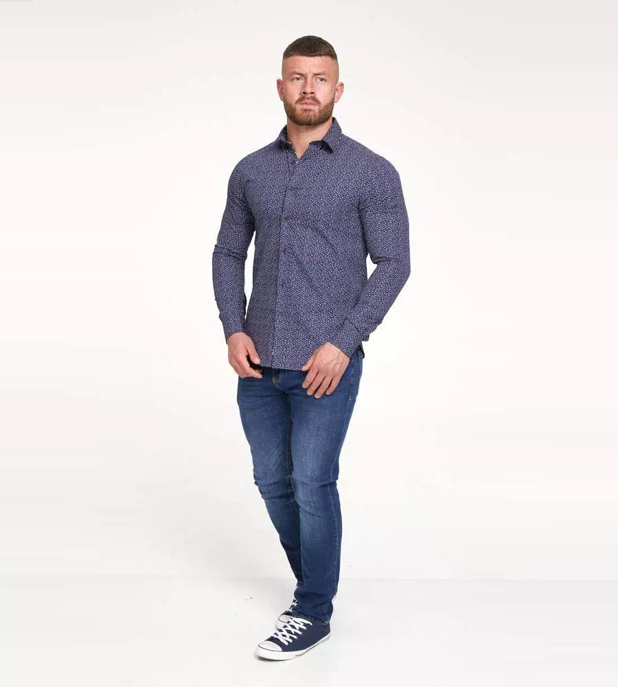 D555 Mens Long Sleeve Shirt With Micro All Over Print (VALENCE)