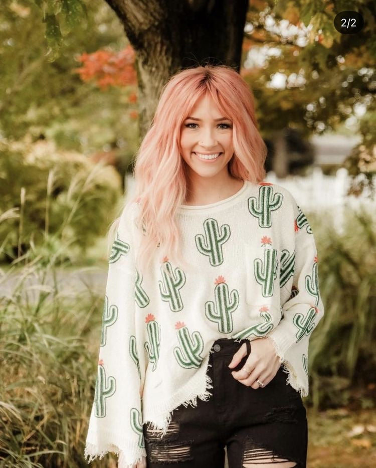 Distressed Cactus Sweater