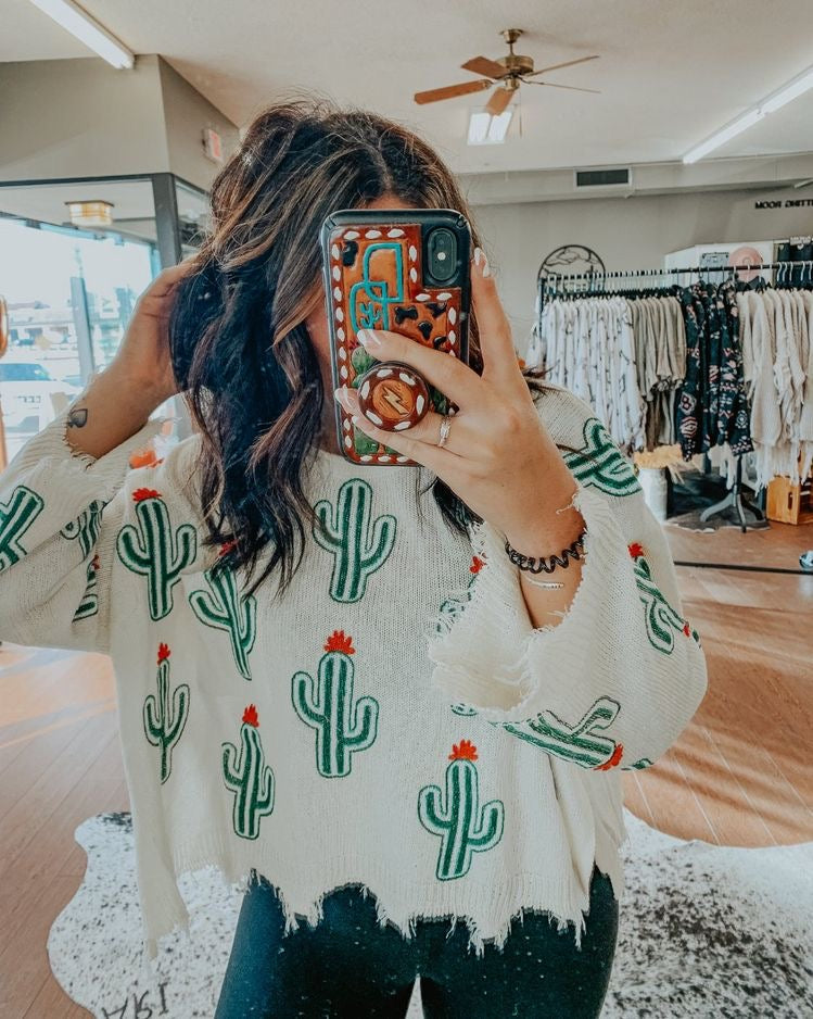 Distressed Cactus Sweater