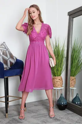 Double Second Lace Wrap Front Midi Dress