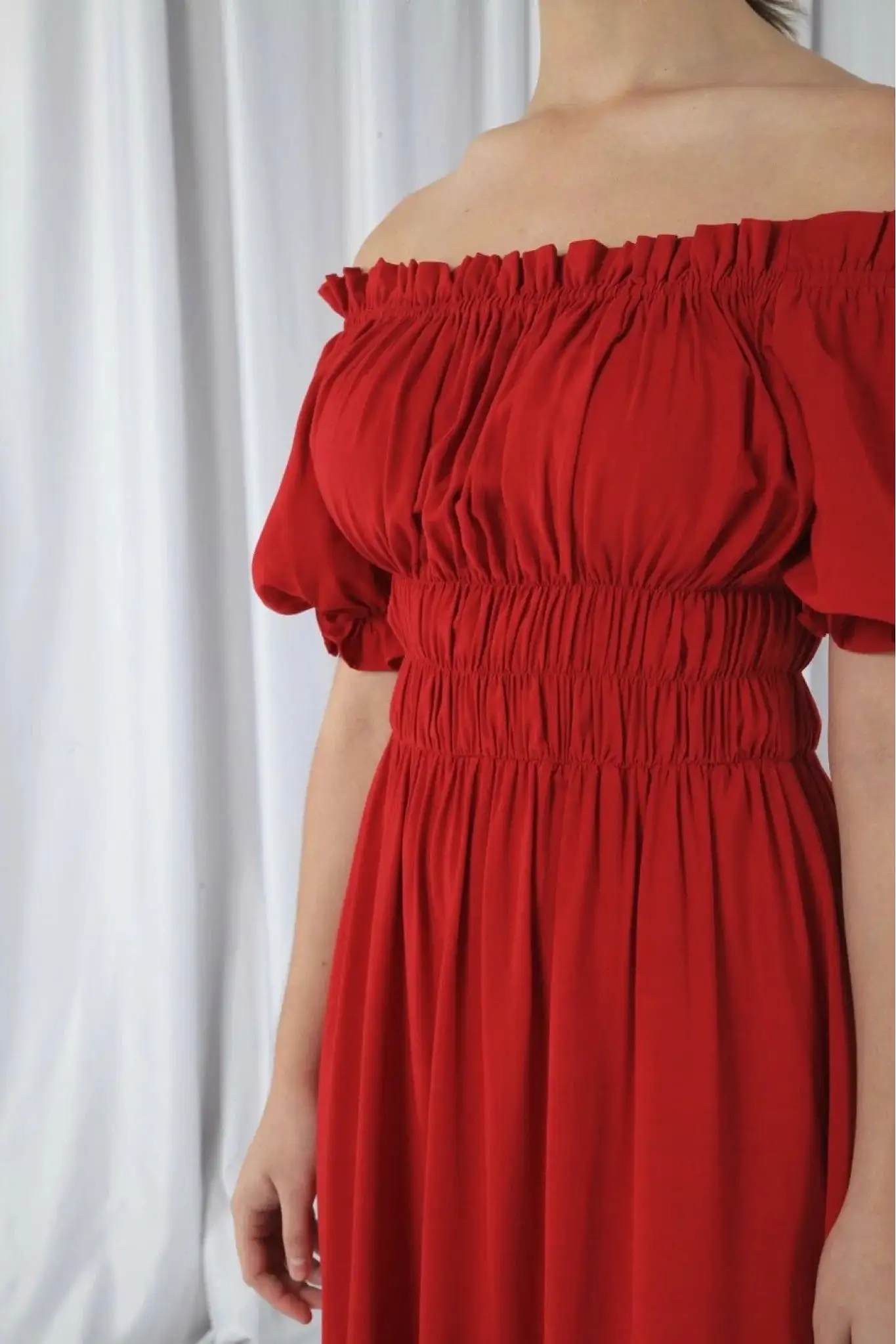 Double Second Red Bardot Midi Dress