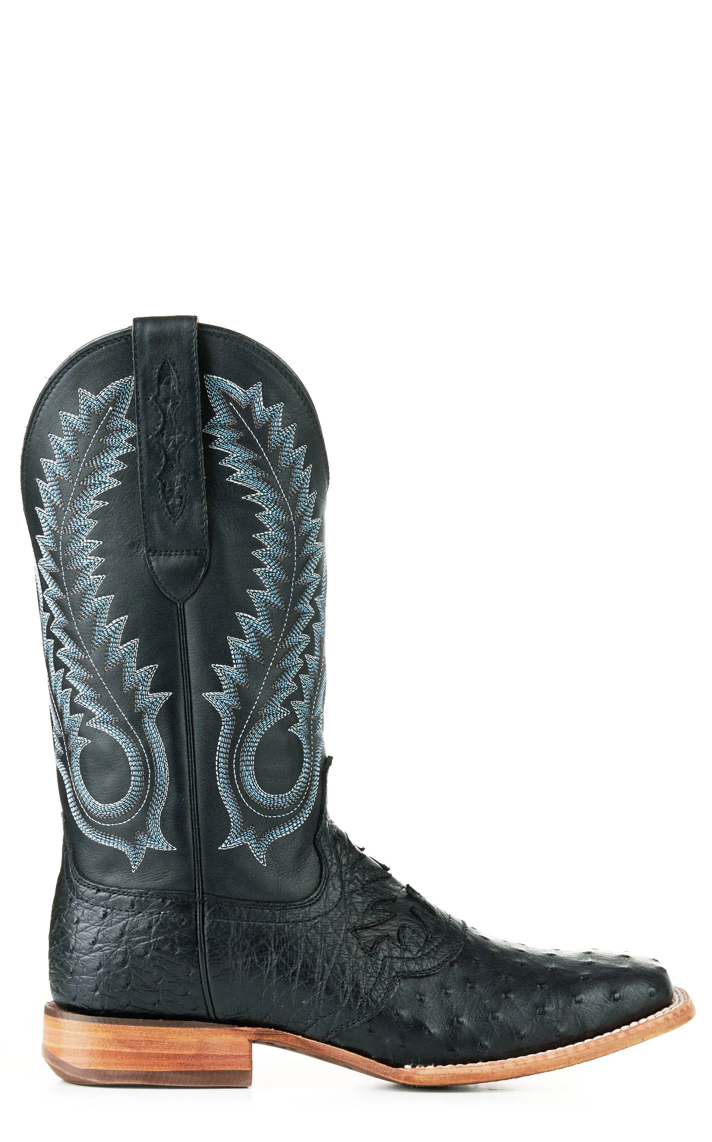 Durango Men's Black Full Quill Ostrich Saddle Vamp Wide Square Toe Exotic Cowboy Boots