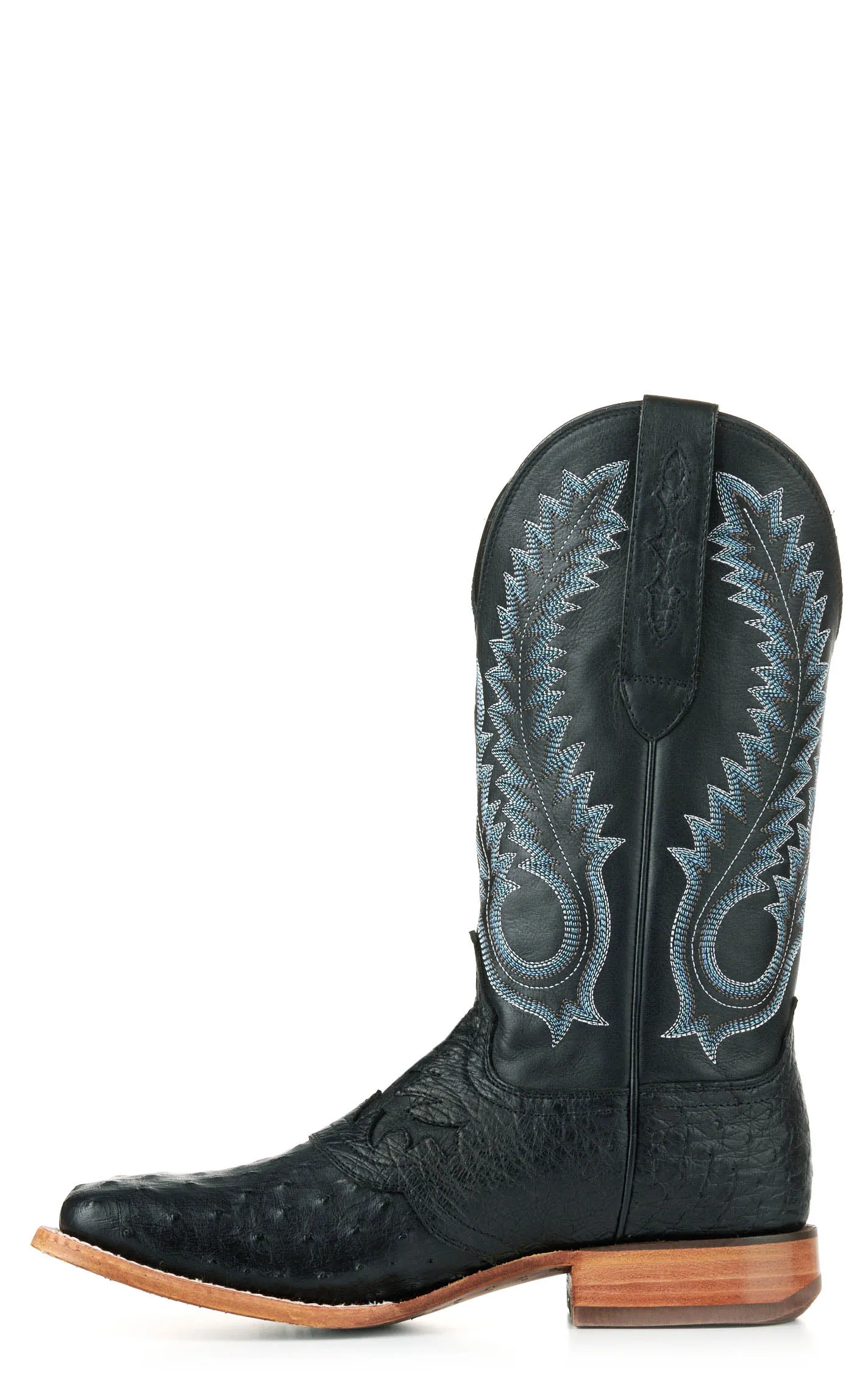 Durango Men's Black Full Quill Ostrich Saddle Vamp Wide Square Toe Exotic Cowboy Boots