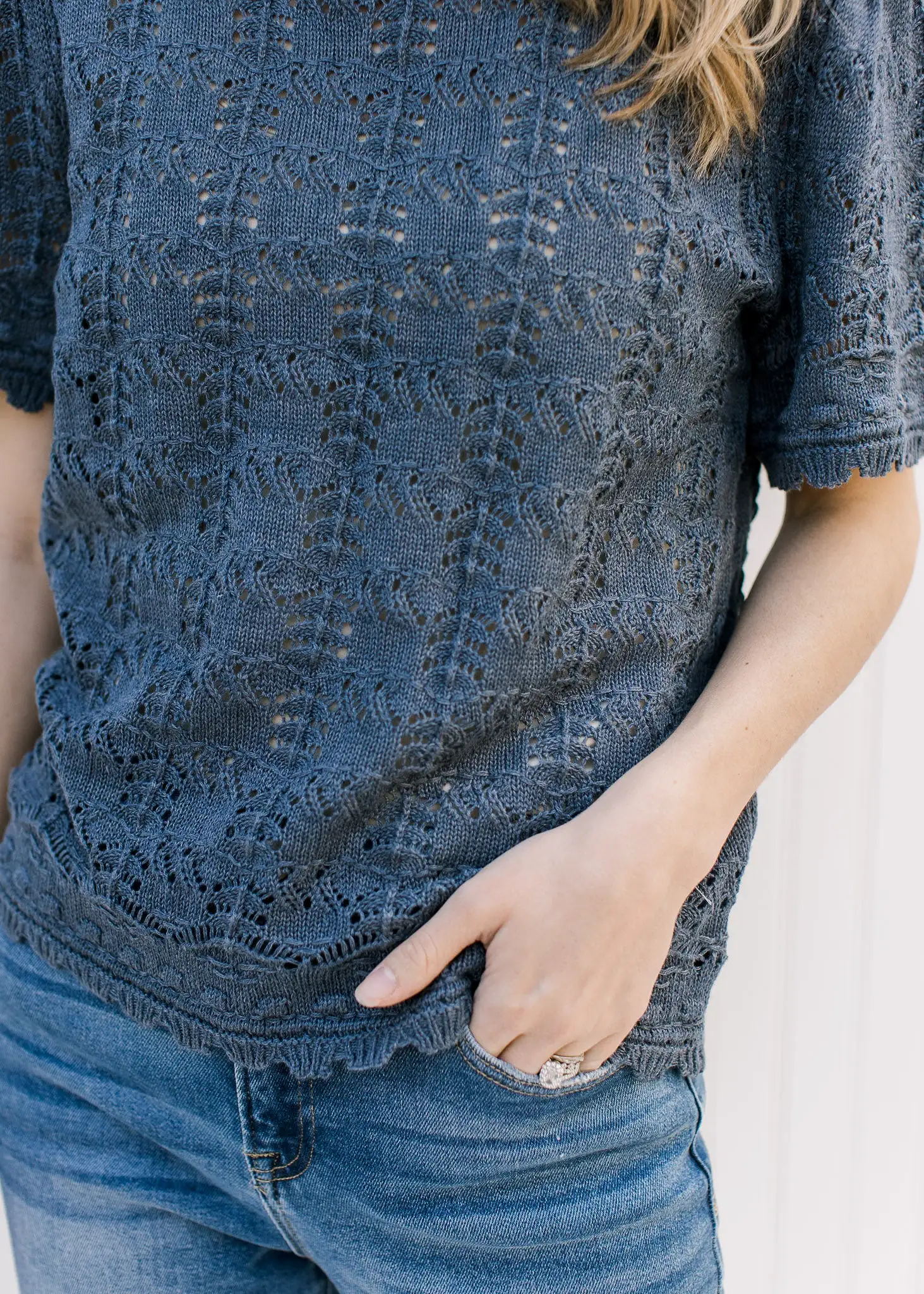 Dusk Blue Open Weave Sweater