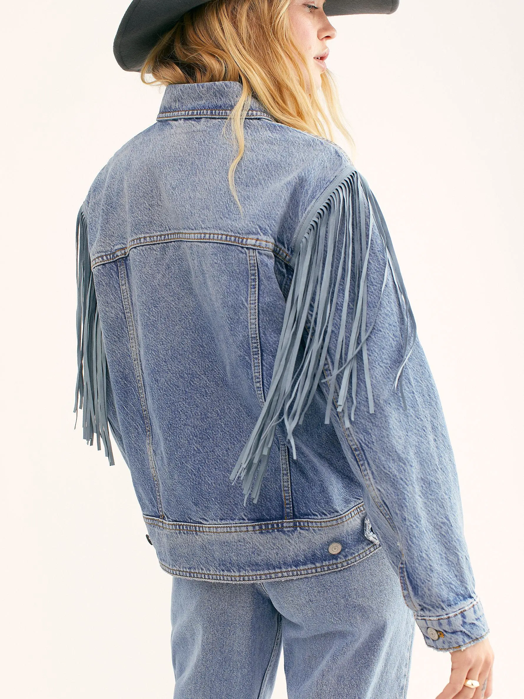 Free People After Hours Fringe Denim Jacket